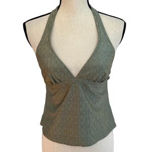 Isaac Mizrahi Olive Halter Tankini Top Size: Small